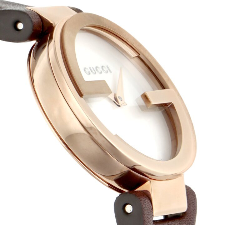  Shop Authentic Gucci G Interlocking Mother of Pearl Dial Brown Leather Strap Watch For Women - YA133516 - Luxxuri