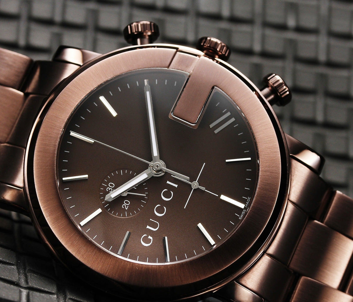  Shop Authentic Gucci G Chrono Brown Dial Brown Steel Strap Watch For Men - YA101341 - Luxxuri