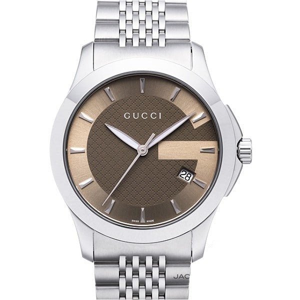  Shop Authentic Gucci G Timeless Brown Dial Silver Steel Strap Watch For Men - YA126406 - Luxxuri