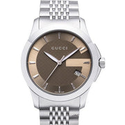 Shop Authentic Gucci G Timeless Brown Dial Silver Steel Strap Watch For Men - YA126406 - Luxxuri
