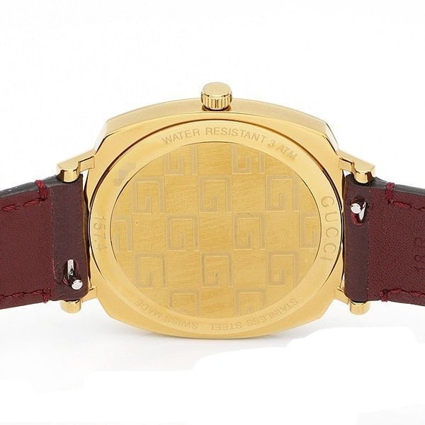  Shop Authentic Gucci Grip Quartz Yellow Gold Dial Maroon Leather Strap Watch For Women - YA157405 - Luxxuri