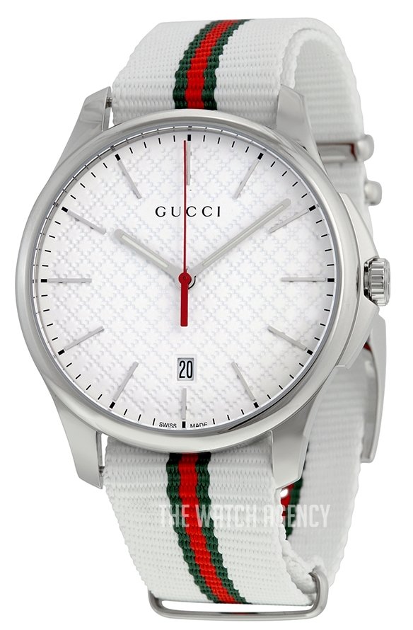  Shop Authentic Gucci G Timeless Quartz White DIal White NATO Strap Watch For Men - YA126322 - Luxxuri