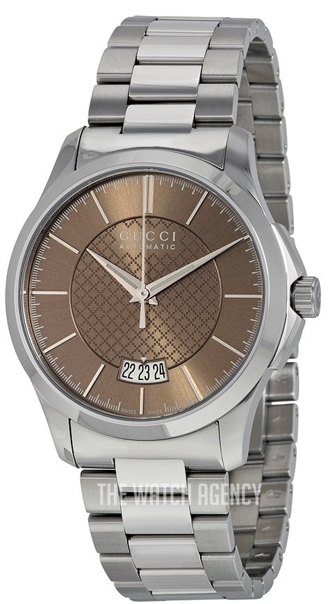  Shop Authentic Gucci G Timeless Automatic Brown Dial Silver Steel Strap Watch For Women - YA126431A - Luxxuri