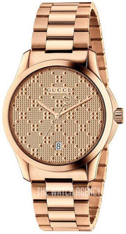  Shop Authentic Gucci G Timeless Quartz Gold Dial Gold Steel Strap Watch For Women - YA126482 - Luxxuri