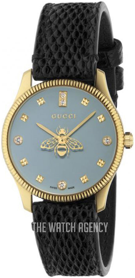  Shop Authentic Gucci G Timeless Quartz Blue Dial Black Leather Strap Watch For Men - YA1265018 - Luxxuri