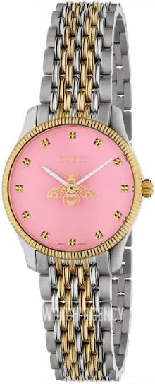  Shop Authentic Gucci G Timeless Quartz Pink Dial Two Tone Steel Strap Watch For Women - YA1265030 - Luxxuri
