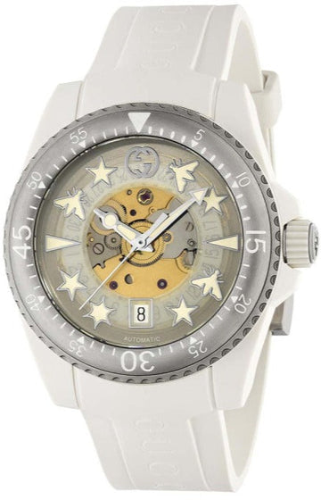  Shop Authentic Gucci Dive Automatic Transparent Dial White Rubber Strap Watch For Men - YA136343 - Luxxuri