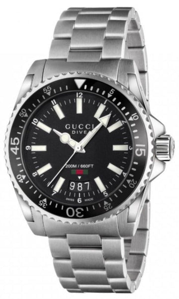  Shop Authentic Gucci Dive Quartz Black Dial Silver Steel Strap Watch For Men - YA136301A - Luxxuri