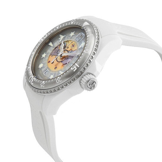  Shop Authentic Gucci Dive Automatic Transparent Dial White Rubber Strap Watch For Men - YA136343 - Luxxuri