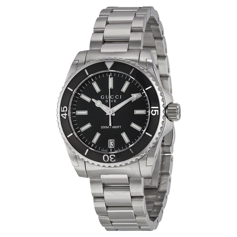 Shop Authentic Gucci Dive Black Dial Silver Steel Strap Watch For Women - YA136403 - Luxxuri
