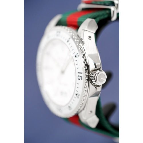  Shop Authentic Gucci Dive White Dial Red & Green Nylon Strap Watch For Men - YA136207 - Luxxuri