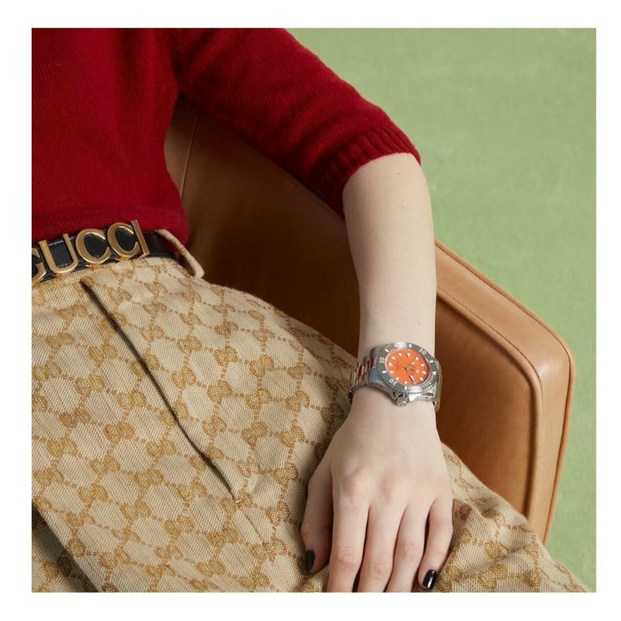  Shop Authentic Gucci Dive Automatic Orange Dial Silver Steel Strap Watch for Men - YA136355 - Luxxuri