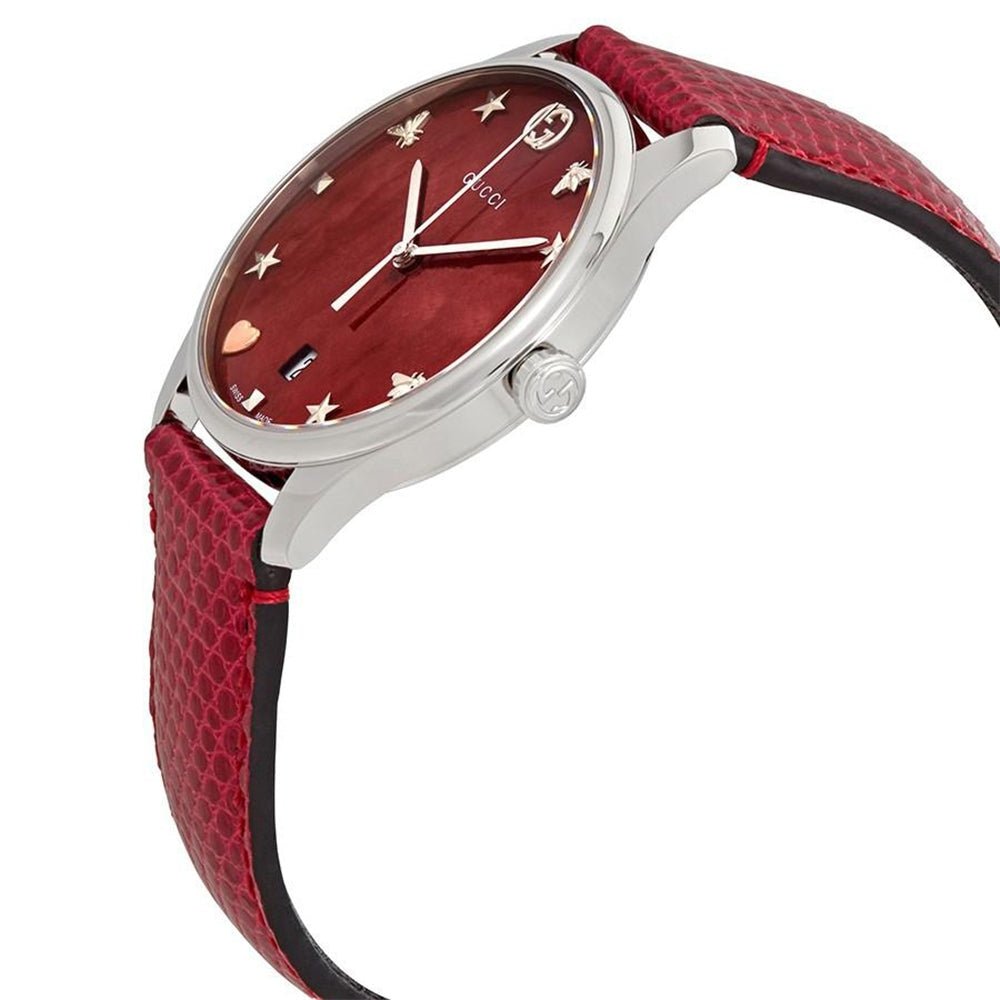  Shop Authentic Gucci G-Timeless Cherry Red Mother of Pearl Dial 27mm Watch For Women - YA126584 - Luxxuri