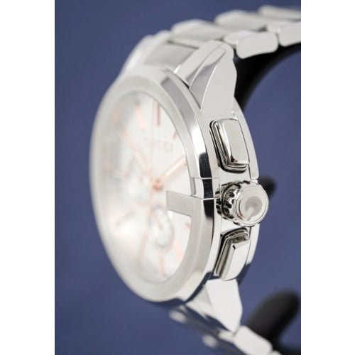  Shop Authentic Gucci G Chrono Chronograph Silver Dial Silver Steel Strap Watch For Men - YA101201 - Luxxuri