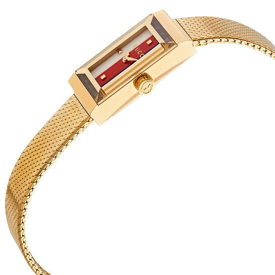  Shop Authentic Gucci G Frame Quartz Diamonds White Red Blue Dial Gold Mesh Bracelet Watch For Women - YA147511 - Luxxuri