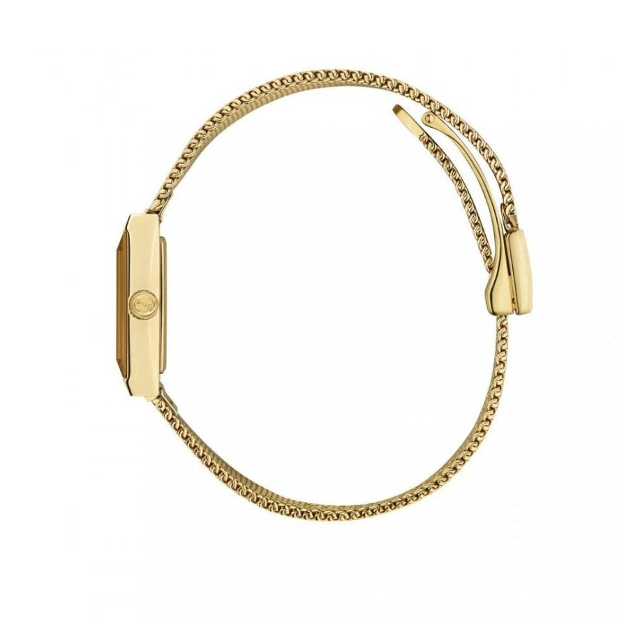  Shop Authentic Gucci G Frame Quartz Diamonds White Red Blue Dial Gold Mesh Bracelet Watch For Women - YA147511 - Luxxuri