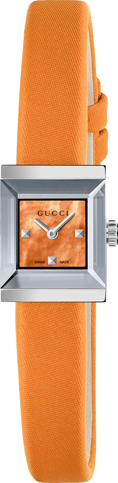  Shop Authentic Gucci G-Frame Square Mother of Pearl Orange Dial Orange Leather Strap Watch For Women - YA128532 - Luxxuri