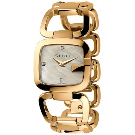  Shop Authentic Gucci G Gucci Diamonds Mother of Pearl Dial Yellow Gold Steel Strap Watch For Women - YA125513 - Luxxuri