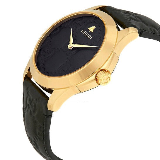  Shop Authentic Gucci G Timeless Quartz Black Dial Black Leather Strap Watch For Women - YA1264034A - Luxxuri