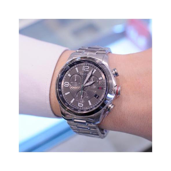  Shop Authentic Gucci G Timeless Chronograph Grey Dial Silver Steel Strap Watch For Men -  YA126238 - Luxxuri