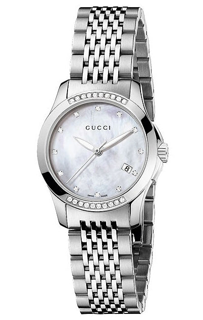  Shop Authentic Gucci G Timeless Diamonds Mother of Pearl Dial Silver Steel Strap Watch For Women - YA126510 - Luxxuri
