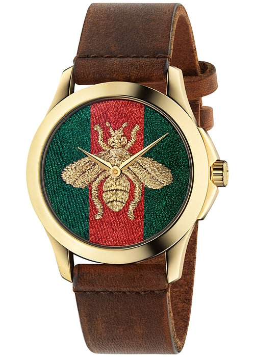  Shop Authentic Gucci G Timeless Quartz Two Tone Dial Brown Leather Strap Watch For Men - YA126451B - Luxxuri