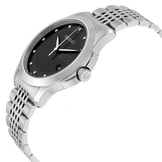 Shop Authentic Gucci G Timeless Diamonds Black Dial Silver Steel Strap Watch For Men - YA126405 - Luxxuri