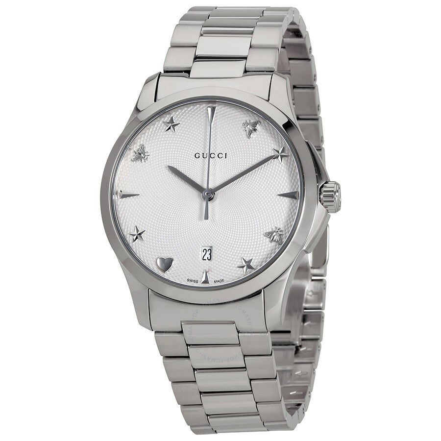  Shop Authentic Gucci G Timeless Silver Dial Silver Steel Strap Watch For Women - YA1264028 - Luxxuri