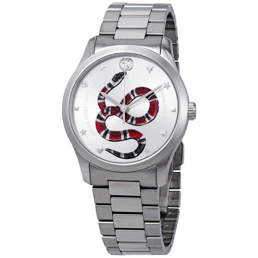  Shop Authentic Gucci G Timeless Silver Dial Silver Steel Strap Watch For Women - YA1264076 - Luxxuri
