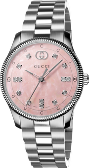  Shop Authentic Gucci G Timeless Diamonds Mother of Pearl Pink Dial Silver Steel Strap Watch for Women - YA1265062 - Luxxuri