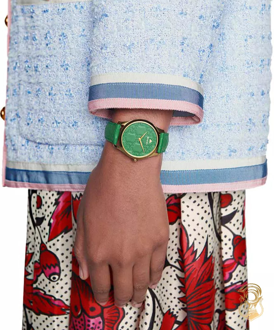  Shop Authentic Gucci G Timeless Quartz Green Dial Green Leather Strap Watch For Women - YA1264099 - Luxxuri