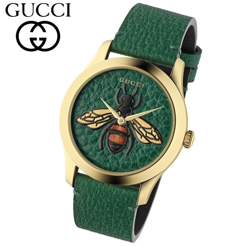  Shop Authentic Gucci G Timeless Bee Green Dial Green Leather Strap Watch For Women - YA1264065 - Luxxuri