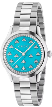 Shop Authentic Gucci G Timeless Quartz Turquoise Dial Silver Steel Strap Unisex Watch - YA1265044 - Luxxuri