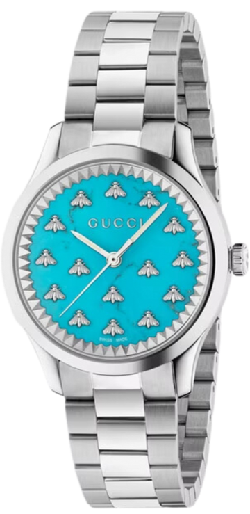  Shop Authentic Gucci G Timeless Quartz Turquoise Dial Silver Steel Strap Unisex Watch - YA1265044 - Luxxuri