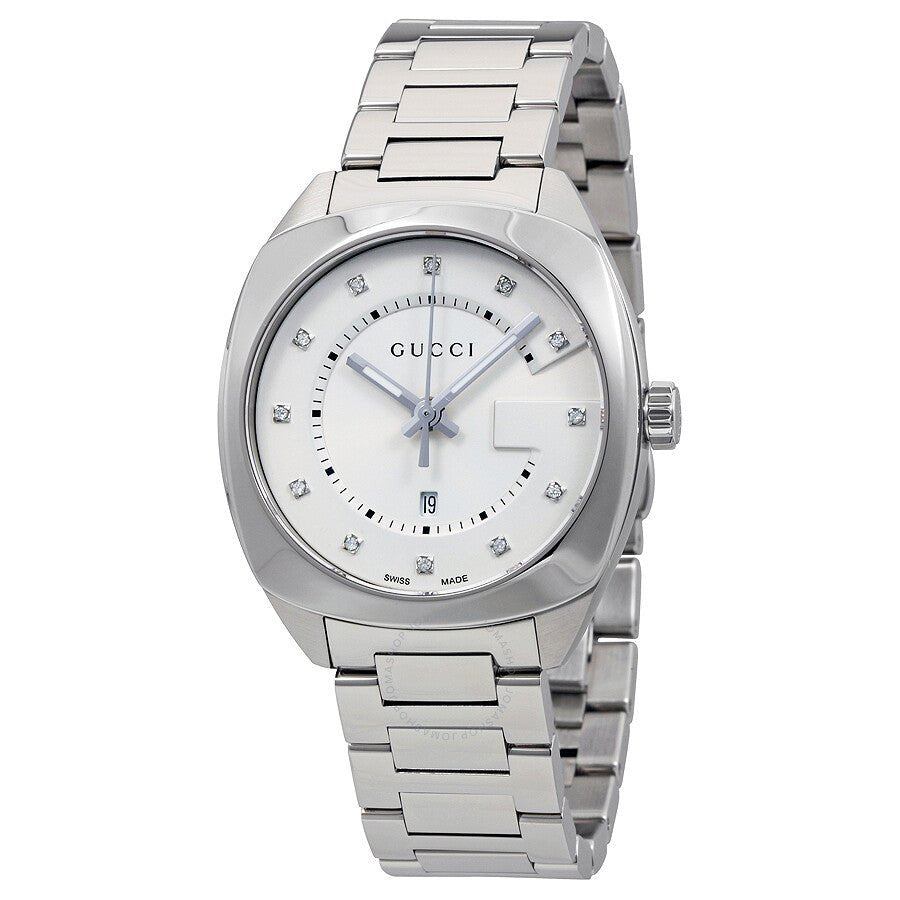  Shop Authentic Gucci GG2570 Diamonds White Dial Silver Steel Strap Watch For Women - YA142403 - Luxxuri