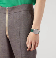 Shop Authentic Gucci Grip Quartz Silver Dial Green Leather Strap Watch For Women - YA157414 - Luxxuri