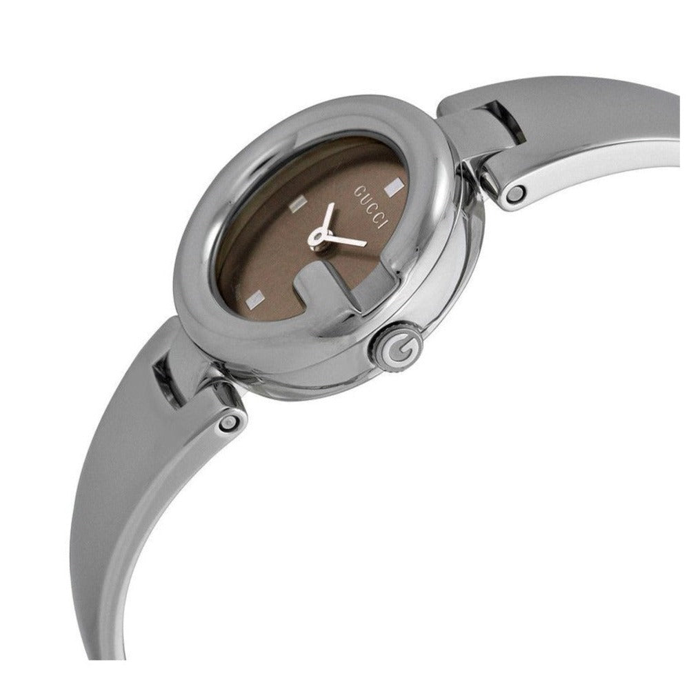  Shop Authentic Gucci Guccissima Quartz Diamonds Brown Dial Silver Steel Strap Watch For Women - YA134503 - Luxxuri