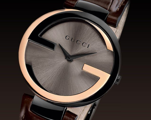  Shop Authentic Gucci Interlocking G 18K Gold Black Dial Brown Leather Strap Watch For Women - YA133304 - Luxxuri