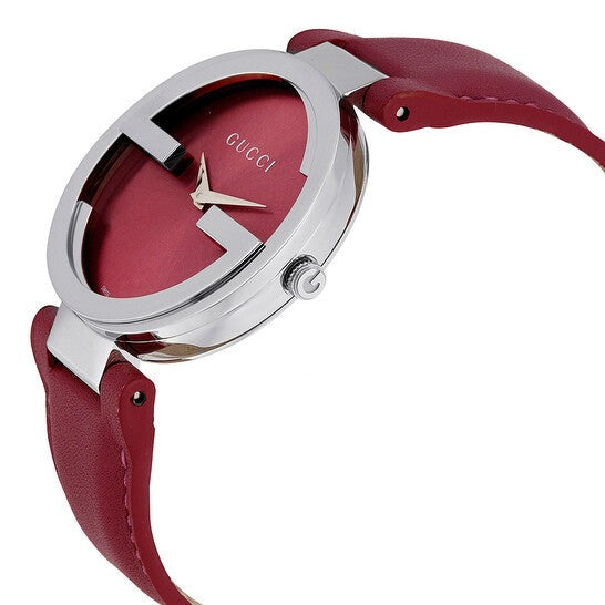  Shop Authentic Gucci Interlocking G Quartz Pink Dial Pink Leather Strap Watch For Women - YA133321 - Luxxuri