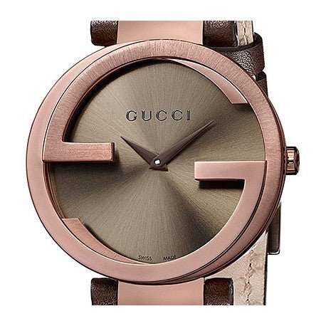  Shop Authentic Gucci Interlocking Brown Dial Brown Leather Strap Watch For Women - YA133309 - Luxxuri