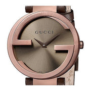  Shop Authentic Gucci Interlocking Brown Dial Brown Leather Strap Watch For Women - YA133309 - Luxxuri