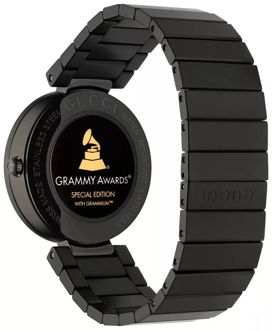  Shop Authentic Gucci Interlocking G Quartz Gold Dial Black Steel Strap Watch For Women - YA133314 - Luxxuri