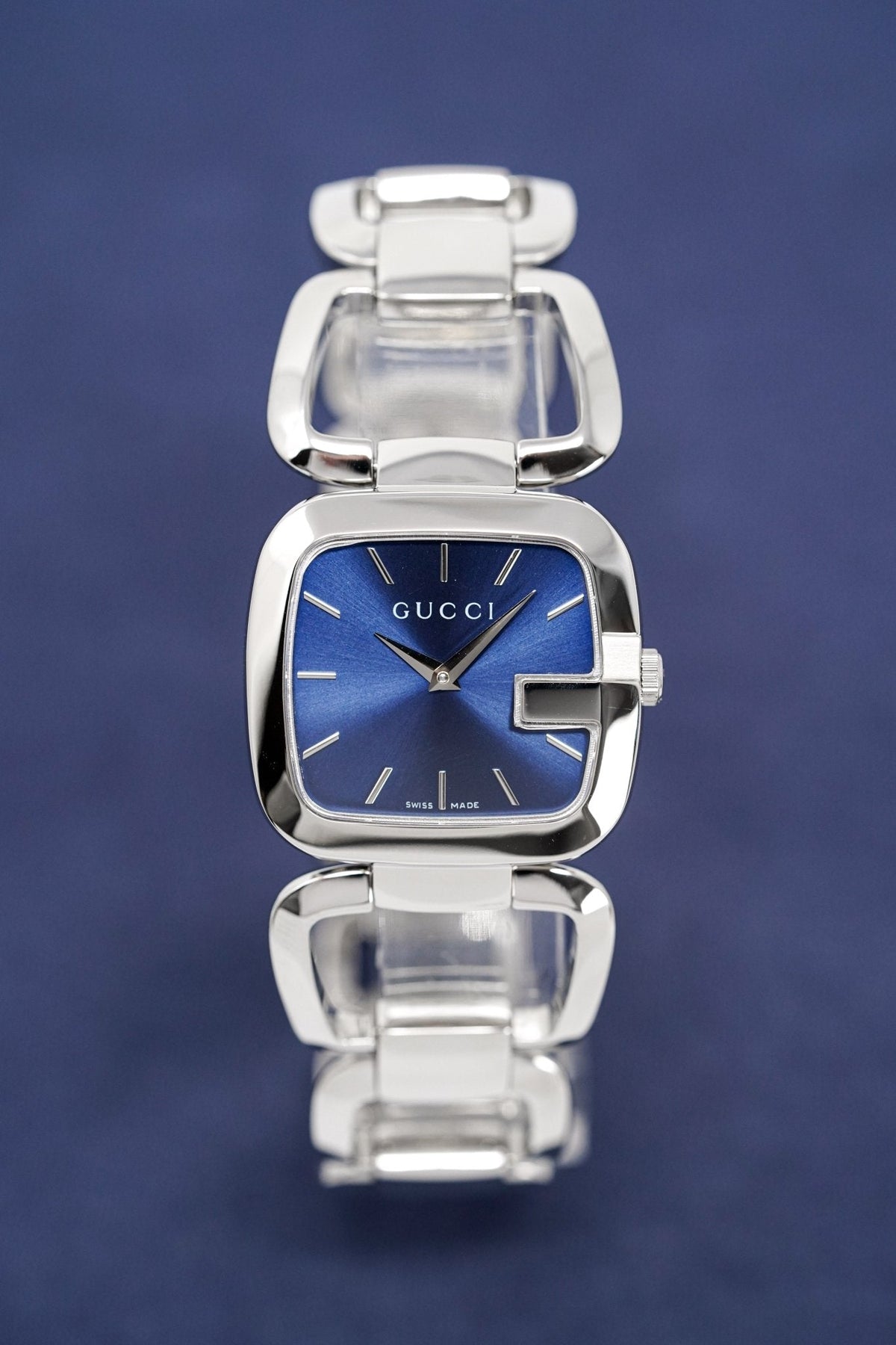  Shop Authentic Gucci G Gucci Blue Dial Silver Steel Strap Watch For Women - YA125405 - Luxxuri