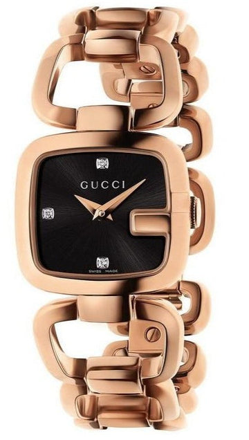  Shop Authentic Gucci G Ladies Diamonds Black Dial Rose Gold Steel Strap Watch For Women - YA125512 - Luxxuri