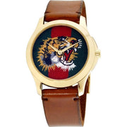  Shop Authentic Gucci Le Marche Des Merveilles Red & Green Dial Brown Leather Strap Unisex Watch - YA126497 - Luxxuri