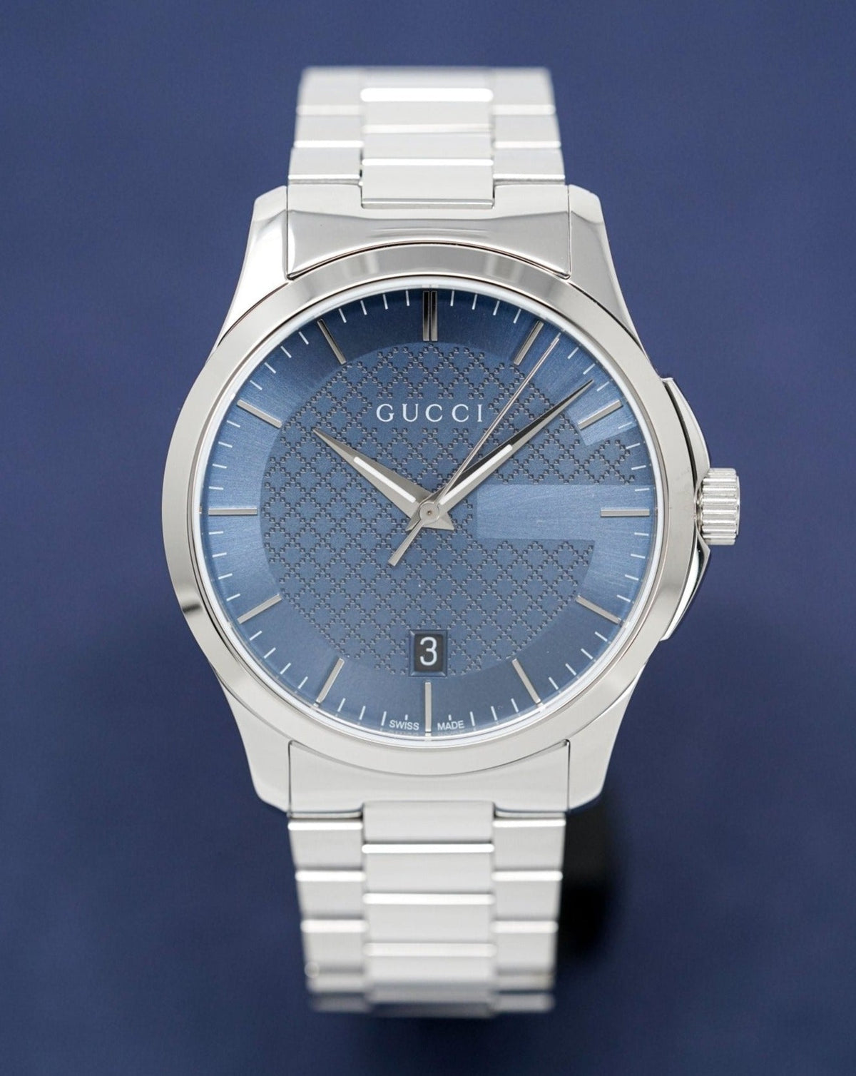  Shop Authentic Gucci G Timeless Blue Dial Silver Steel Strap Watch For Men - YA126440 - Luxxuri