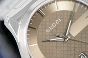  Shop Authentic Gucci G Timeless Brown Dial Silver Steel Strap Watch For Men - YA126445 - Luxxuri