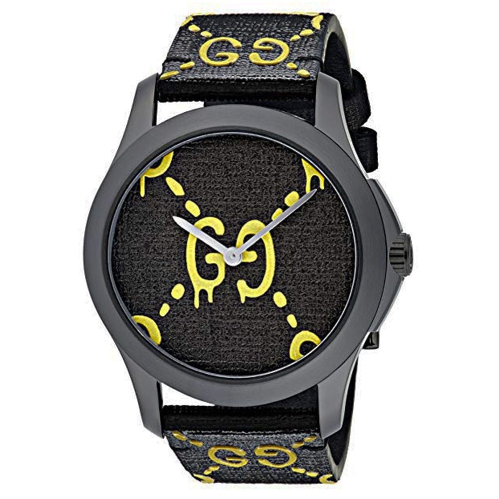  Shop Authentic Gucci G Timeless Ghost Black Dial Black Leather Strap Watch For Men - YA1264019 - Luxxuri