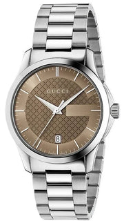  Shop Authentic Gucci G Timeless Brown Dial Silver Steel Strap Watch For Men - YA126445 - Luxxuri