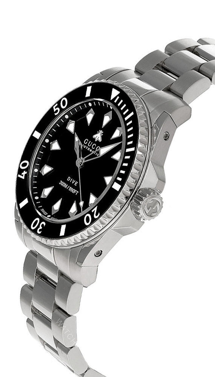  Shop Authentic Gucci Dive Automatic Black Dial Silver Steel Strap Watch for Men - YA136353 - Luxxuri